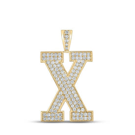 10kt Yellow Gold Men's Round Diamond X Initial Letter Charm Pendant - 1 - 7/8 Cttw - Splendid Jewellery