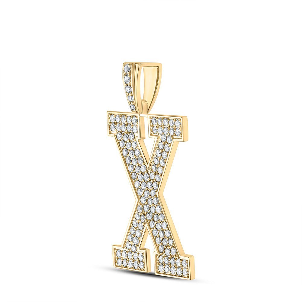10kt Yellow Gold Men's Round Diamond X Initial Letter Charm Pendant - 1 - 7/8 Cttw - Splendid Jewellery
