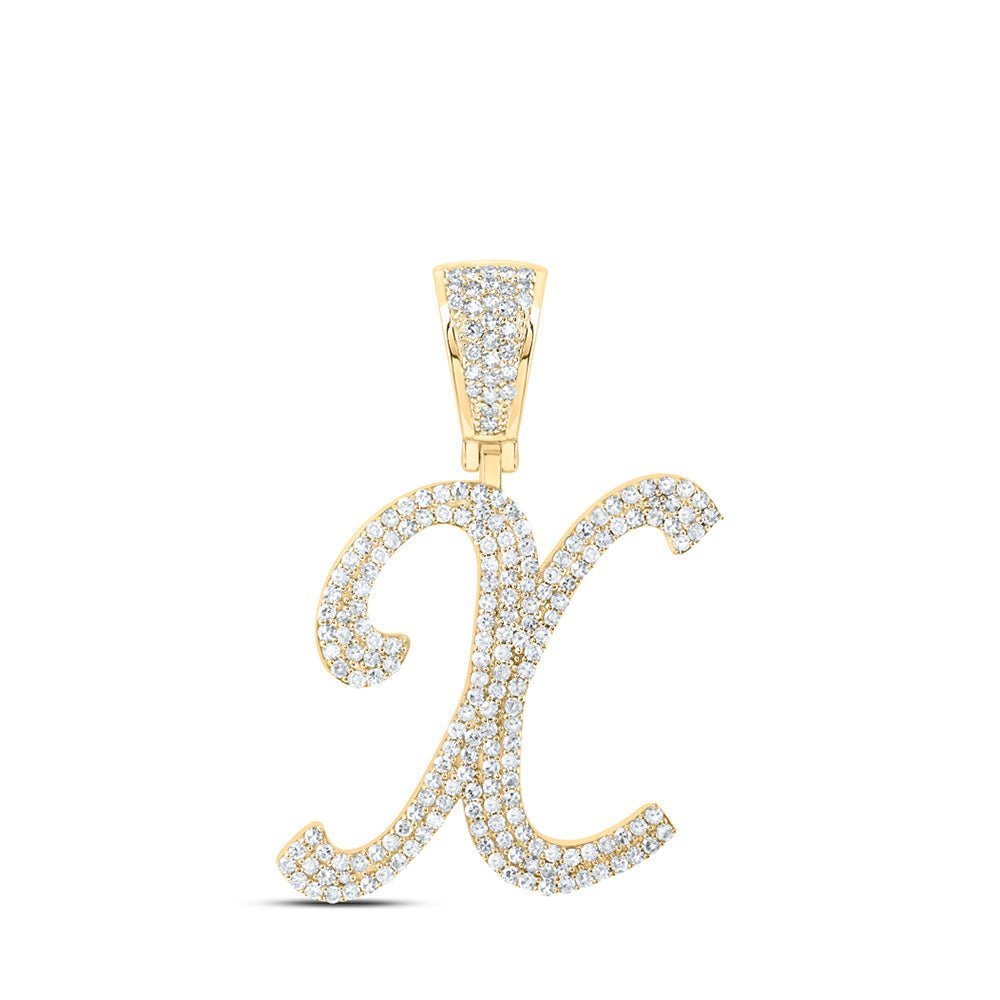 10kt Yellow Gold Men's Round Diamond X Initial Letter Charm Pendant 1 Cttw - Splendid Jewellery