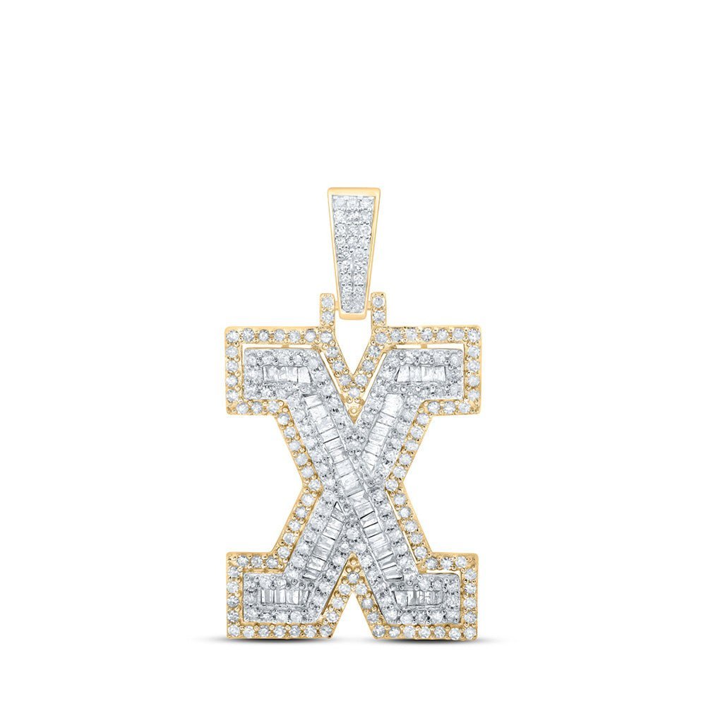 10kt Yellow Gold Mens Round Diamond X Initial Letter Charm Pendant 1 Cttw | Splendid Jewellery - Splendid Jewellery