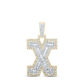 10kt Yellow Gold Mens Round Diamond X Initial Letter Charm Pendant 1 Cttw | Splendid Jewellery - Splendid Jewellery