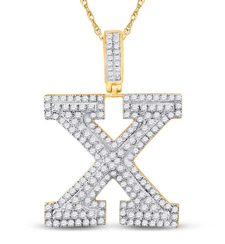 10kt Yellow Gold Men's Round Diamond X Initial Letter Charm Pendant - 2 - 1/3 Cttw | Splendid Jewellery - Splendid Jewellery