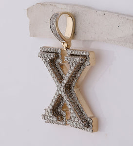 10kt Yellow Gold Men's Round Diamond X Initial Letter Charm Pendant - 2 - 1/3 Cttw | Splendid Jewellery - Splendid Jewellery