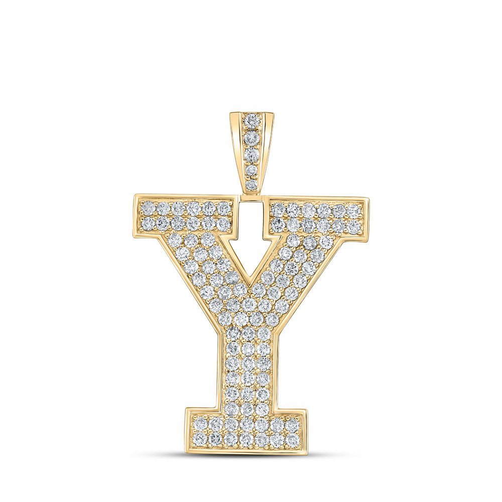 10kt Yellow Gold Men's Round Diamond Y Initial Letter Charm Pendant - 1 - 5/8 Cttw - Splendid Jewellery