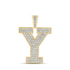 10kt Yellow Gold Men's Round Diamond Y Initial Letter Charm Pendant - 1 - 5/8 Cttw - Splendid Jewellery