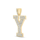 10kt Yellow Gold Men's Round Diamond Y Initial Letter Charm Pendant - 1 - 5/8 Cttw - Splendid Jewellery