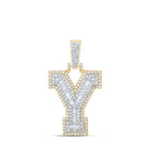10kt Yellow Gold Men's Round Diamond Y Initial Letter Charm Pendant - Splendid Jewellery