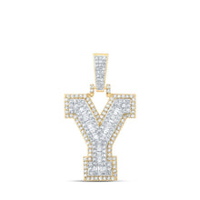Load image into Gallery viewer, 10kt Yellow Gold Men's Round Diamond Y Initial Letter Charm Pendant - Splendid Jewellery