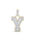 10kt Yellow Gold Men's Round Diamond Y Initial Letter Charm Pendant - Splendid Jewellery