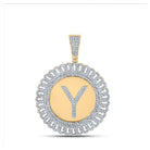 10kt Yellow Gold Men's Round Diamond Y Letter Circle Charm Pendant - 1 Cttw | Splendid Jewellery - Splendid Jewellery
