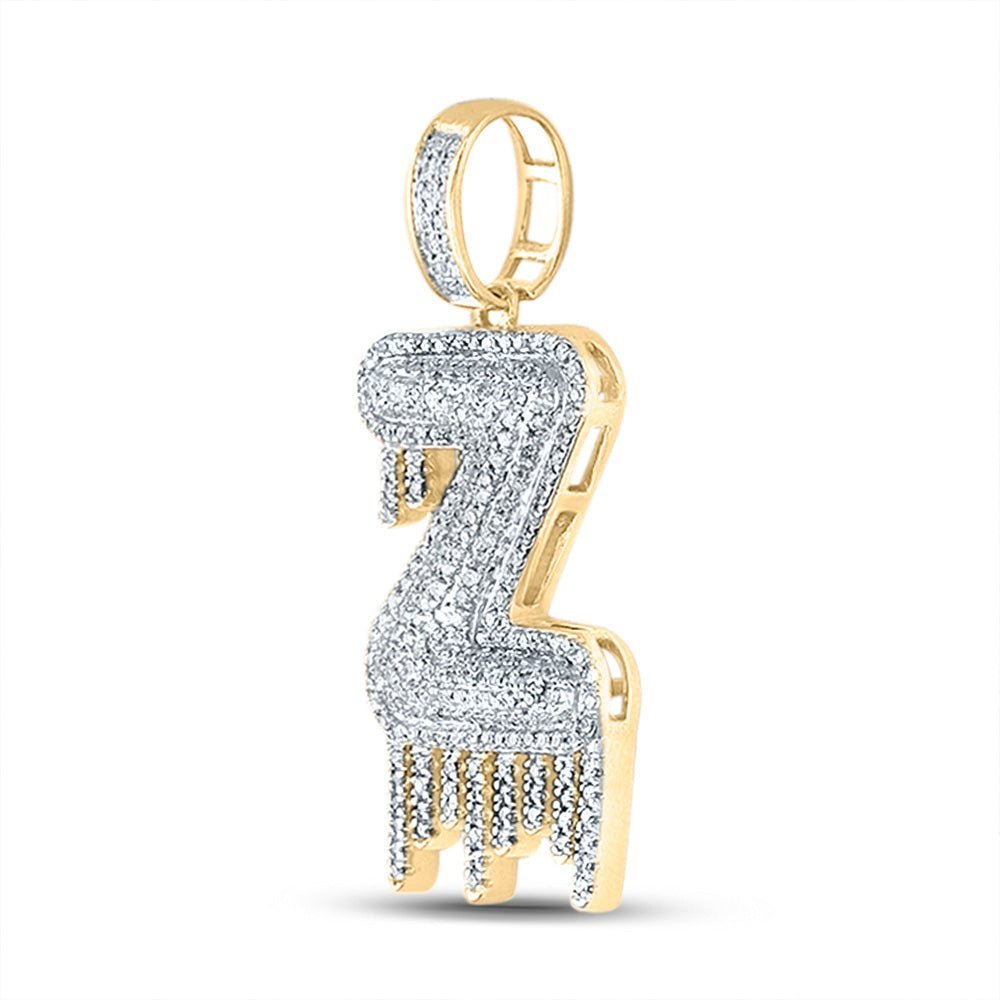 10kt Yellow Gold Men's Round Diamond Z Drip Letter Charm Pendant - 3/4 Cttw - Splendid Jewellery