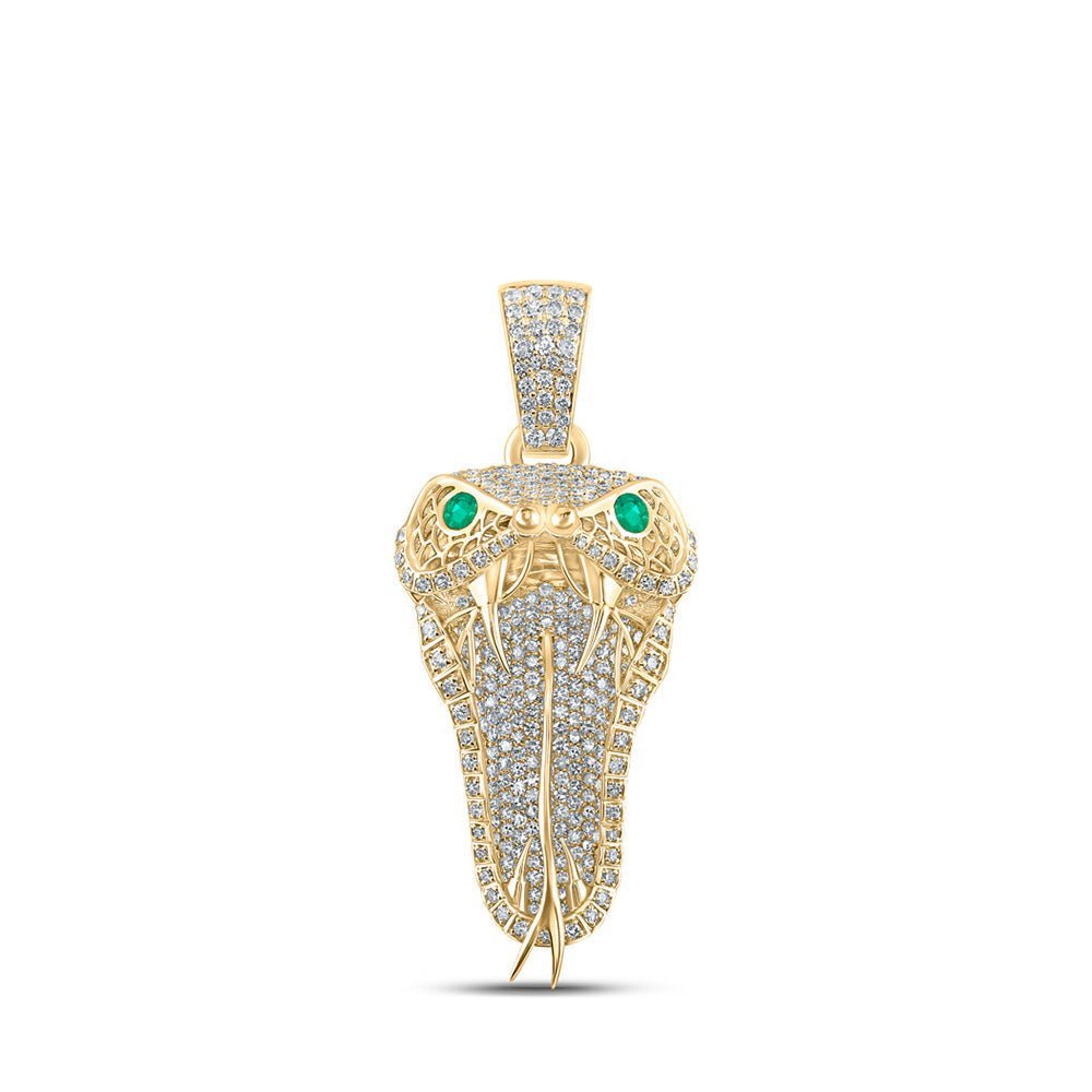10kt Yellow Gold Men's Round Emerald Diamond Snake Charm Pendant - 2 - 7/8 Cttw | Splendid Jewellery - Splendid Jewellery