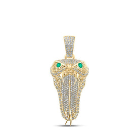 10kt Yellow Gold Men's Round Emerald Diamond Snake Charm Pendant - 2 - 7/8 Cttw | Splendid Jewellery - Splendid Jewellery