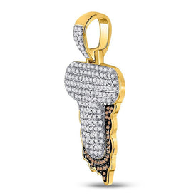 10kt Yellow Gold Mens Round Red Color Enhanced Diamond Letter T Blood Charm Pendant - Captivating Men's Diamond Charm Pendant - Splendid Jewellery