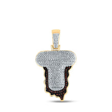 Load image into Gallery viewer, 10kt Yellow Gold Mens Round Red Color Enhanced Diamond Letter T Blood Charm Pendant - Captivating Men's Diamond Charm Pendant - Splendid Jewellery