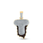 10kt Yellow Gold Mens Round Red Color Enhanced Diamond Letter T Blood Charm Pendant - Captivating Men's Diamond Charm Pendant - Splendid Jewellery