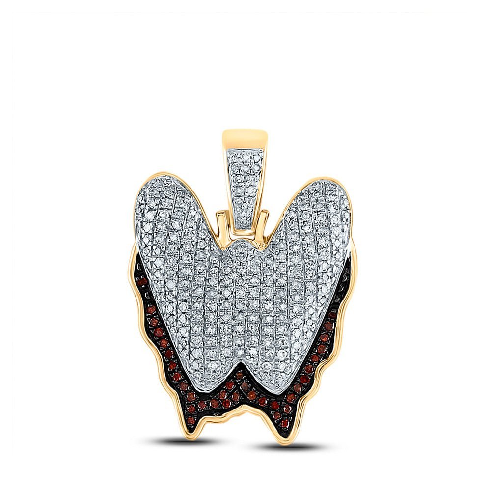 10kt Yellow Gold Men's Round Red Diamond Blood Letter W Pendant - 5/8 Cttw - Splendid Jewellery