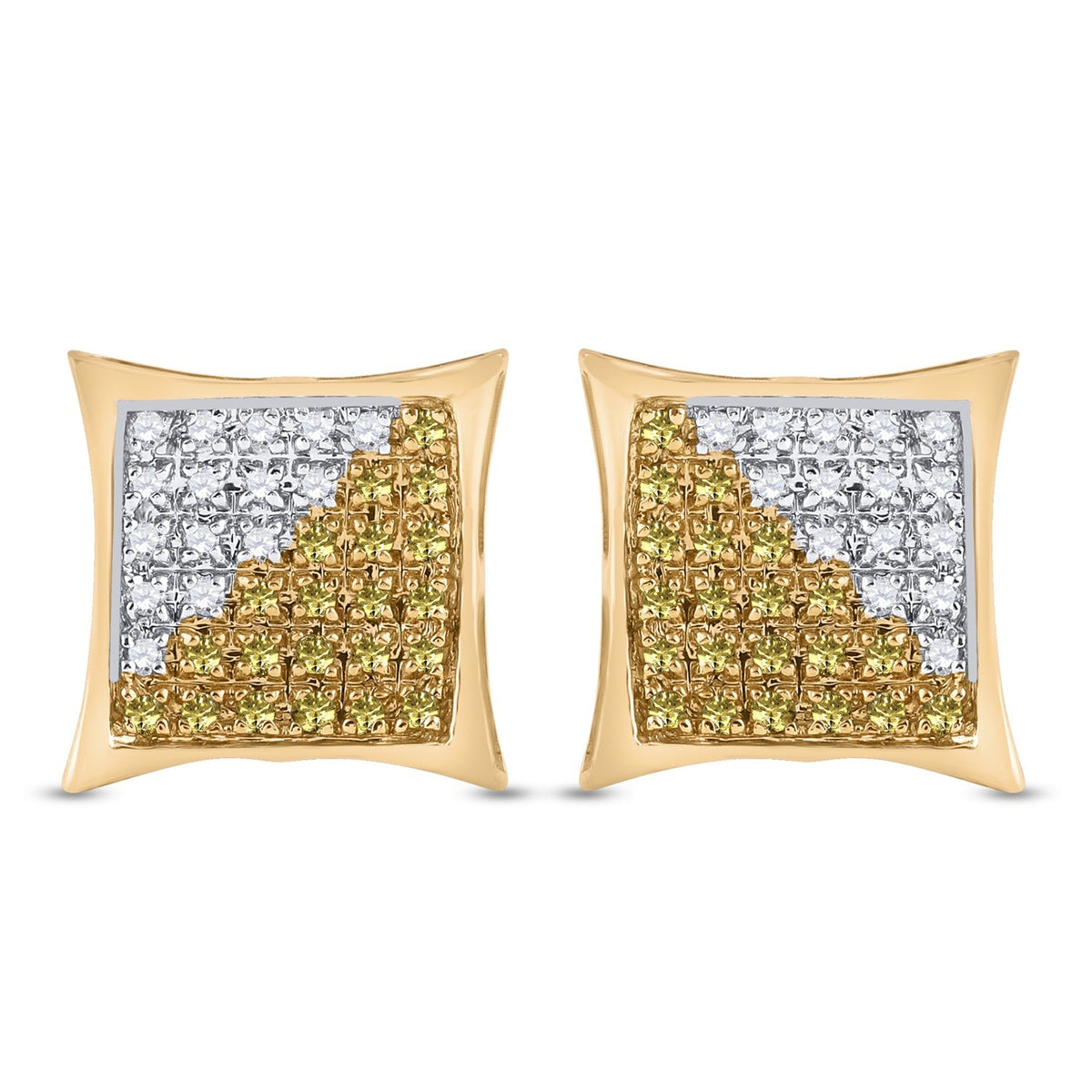 10kt Yellow Gold Men's Round Yellow Diamond Cluster Earrings - 1/4 Cttw | Splendid Jewellery - Splendid Jewellery