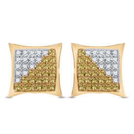 10kt Yellow Gold Men's Round Yellow Diamond Cluster Earrings - 1/4 Cttw | Splendid Jewellery - Splendid Jewellery
