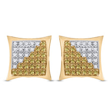 Load image into Gallery viewer, 10kt Yellow Gold Men&#39;s Round Yellow Diamond Cluster Earrings - 1/4 Cttw | Splendid Jewellery  Top View from Splendid Jewellery