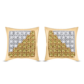 10kt Yellow Gold Men's Round Yellow Diamond Cluster Earrings - 1/4 Cttw | Splendid Jewellery  Top View from Splendid Jewellery