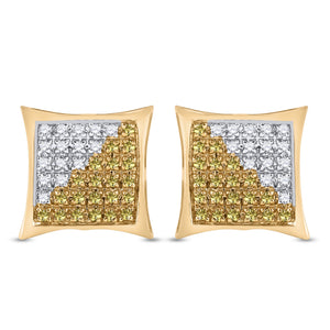 10kt Yellow Gold Men's Round Yellow Diamond Cluster Earrings - 1/4 Cttw | Splendid Jewellery - Splendid Jewellery