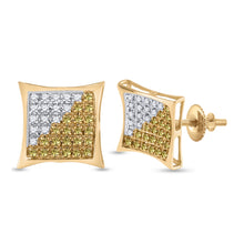 Load image into Gallery viewer, 10kt Yellow Gold Men&#39;s Round Yellow Diamond Cluster Earrings - 1/4 Cttw | Splendid Jewellery  Side View from Splendid Jewellery