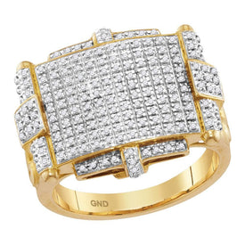 10kt Yellow Gold Mens Round Yellow Diamond Rectangle Cluster Ring 5/8 Cttw | Exquisite Gold Collection - Splendid Jewellery