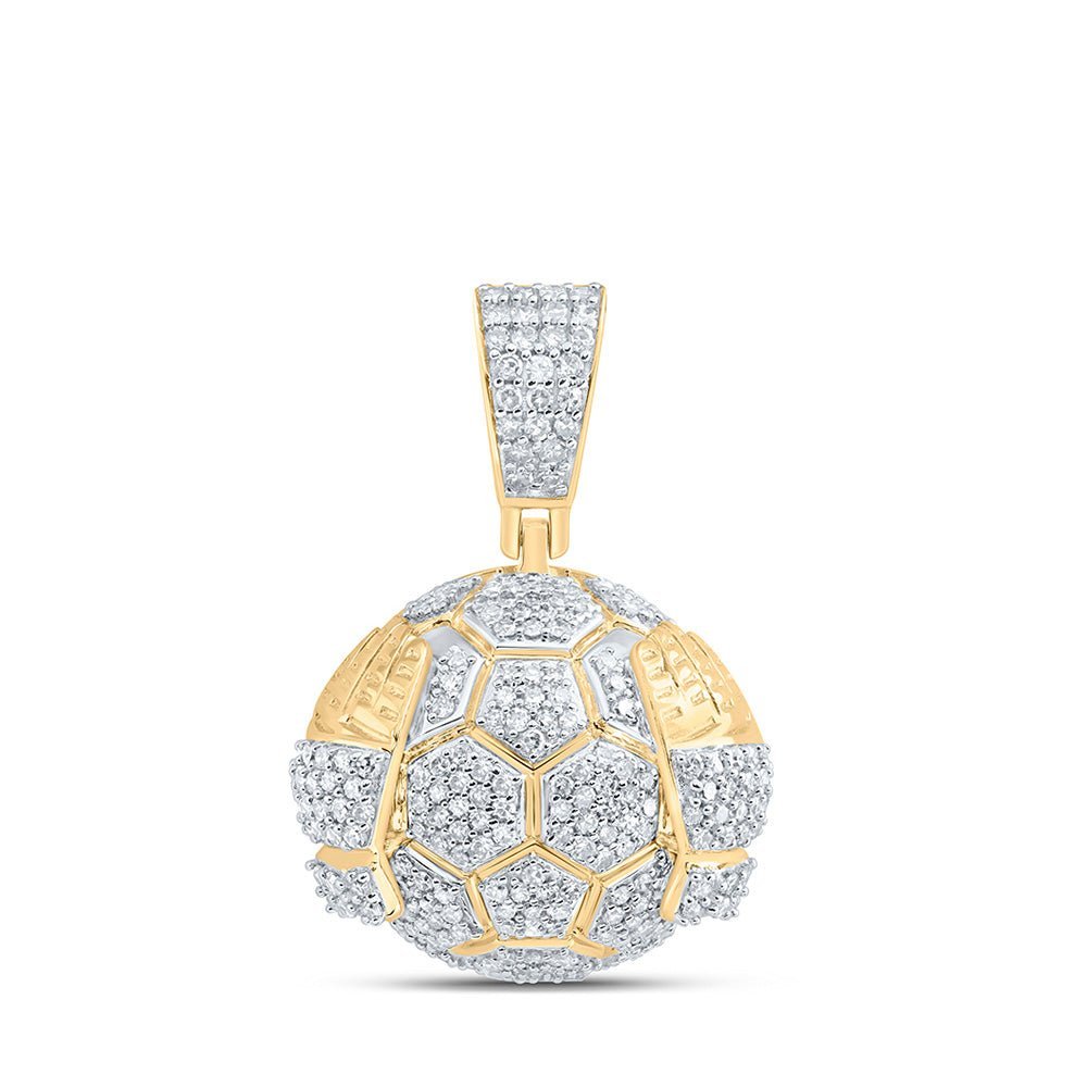 10kt Yellow Gold Men's Soccer Ball Diamond Charm Pendant - 1 Cttw - Splendid Jewellery