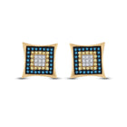10kt Yellow Gold Mens Square Cluster Earrings with Enhanced Yellow and Blue Diamonds  Top View from Splendid Jewellery