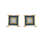 10kt Yellow Gold Mens Square Cluster Earrings with Enhanced Yellow and Blue Diamonds - Splendid Jewellery