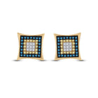 10kt Yellow Gold Mens Square Cluster Earrings with Enhanced Yellow and Blue Diamonds - Splendid Jewellery