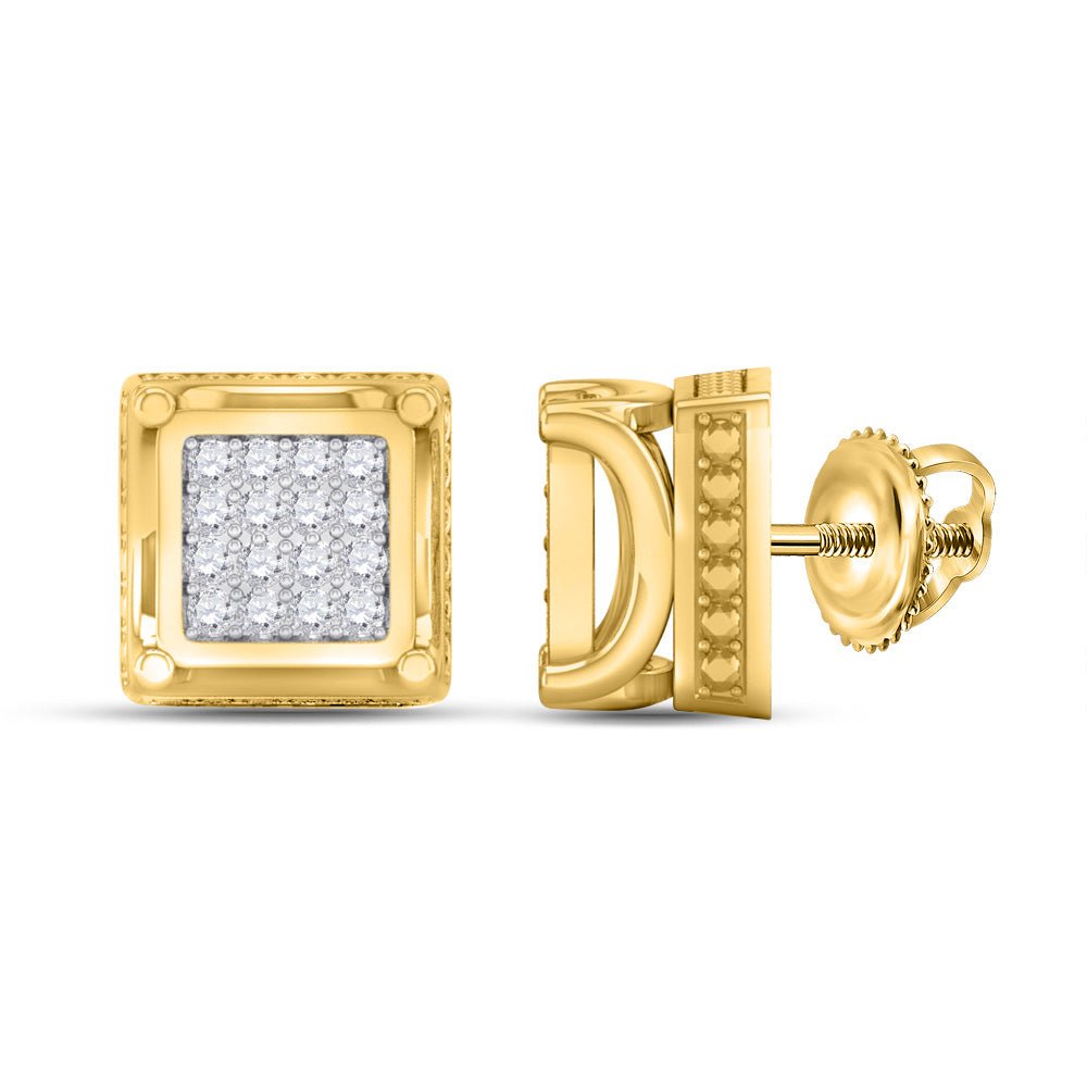 10kt Yellow Gold Men's Square Diamond Earrings - Elegant and Refined - Splendid Jewellery