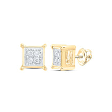 Load image into Gallery viewer, 10kt Yellow Gold Men&#39;s Square Diamond Earrings - Elegant Sparkle product  Top View from Splendid Jewellery