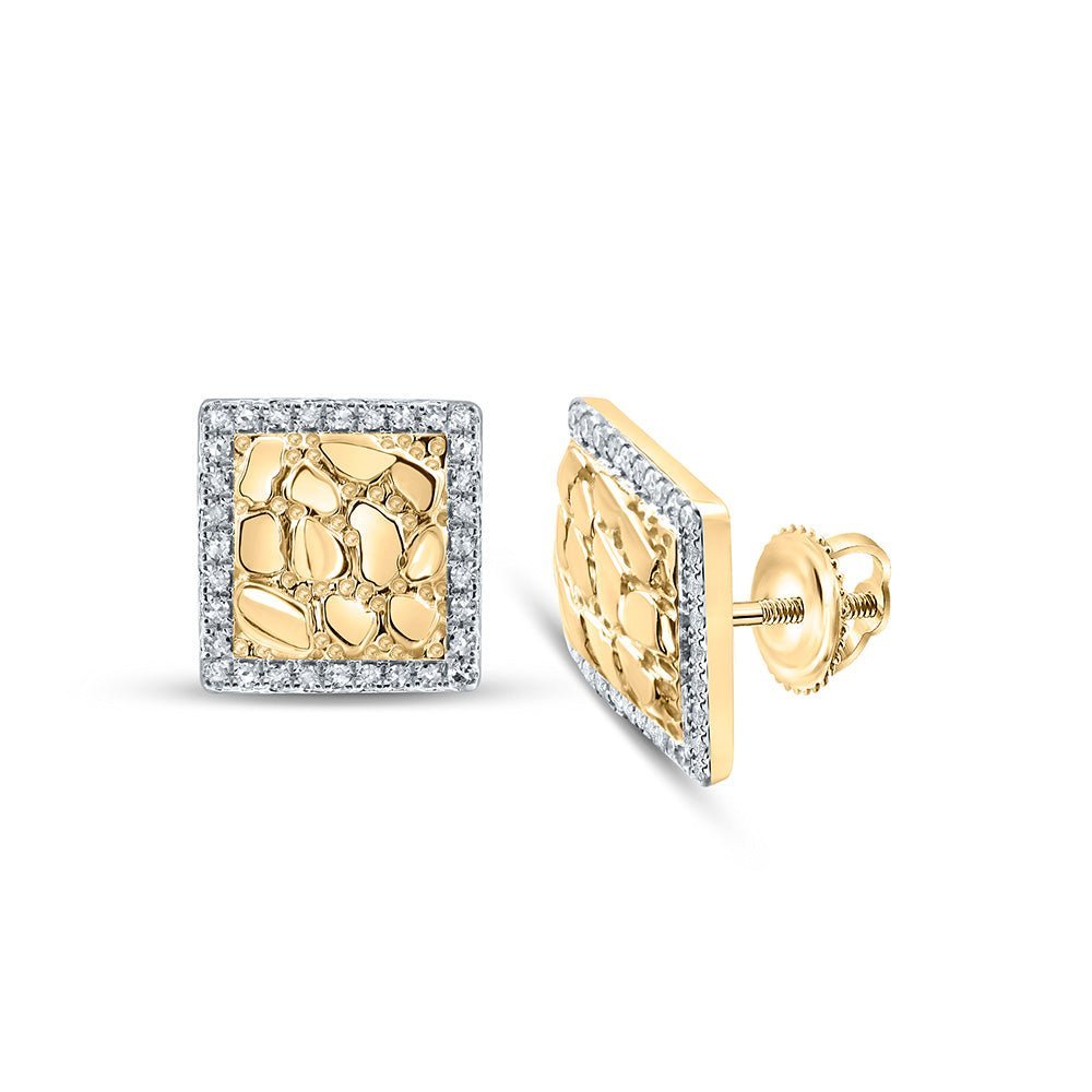 10kt Yellow Gold Men's Square Diamond Nugget Earrings - 1/6 Cttw - Exquisite Jewellery - Splendid Jewellery