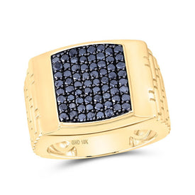10kt Yellow Gold Mens Square Ring with Black Diamond - 1 - 1/2 Cttw | Splendid Jewellery - Splendid Jewellery