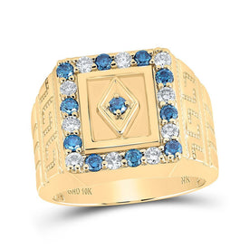 10kt Yellow Gold Men's Square Ring with Blue Color Treated Diamond - Magnificent Brilliance - Splendid Jewellery
