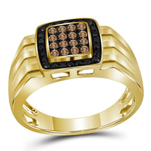 Load image into Gallery viewer, 10kt Yellow Gold Mens Square Ring with Brown and Black Diamonds - 1/2 Cttw  Top View from Splendid Jewellery