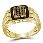10kt Yellow Gold Mens Square Ring with Brown and Black Diamonds - 1/2 Cttw - Splendid Jewellery