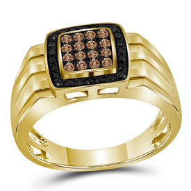 10kt Yellow Gold Mens Square Ring with Brown and Black Diamonds - 1/2 Cttw - Splendid Jewellery