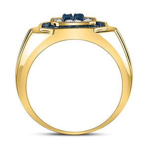 10kt Yellow Gold Mens Square Ring with Enhanced Blue Diamond - 5/8 Cttw - Splendid Jewellery