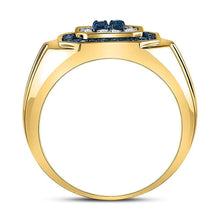 Load image into Gallery viewer, 10kt Yellow Gold Mens Square Ring with Enhanced Blue Diamond - 5/8 Cttw Side view from the 10Kt Yellow Gold Mens Round Blue Color Enhanced Diamond Square Ring 5 8 Cttwpin60460 collection by Splendid Jewellery