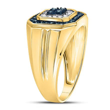 Load image into Gallery viewer, 10kt Yellow Gold Mens Square Ring with Enhanced Blue Diamond - 5/8 Cttw - Splendid Jewellery