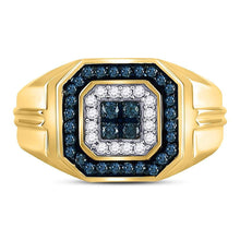 Load image into Gallery viewer, 10kt Yellow Gold Mens Square Ring with Enhanced Blue Diamond - 5/8 Cttw Front view from the 10Kt Yellow Gold Mens Round Blue Color Enhanced Diamond Square Ring 5 8 Cttwpin60460 collection by Splendid Jewellery