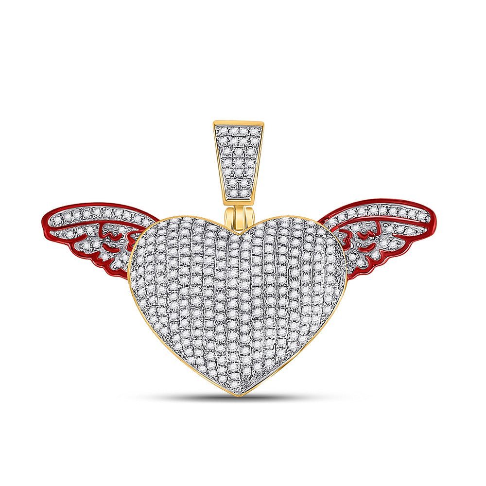10kt Yellow Gold Men's Winged Heart Diamond Charm Pendant - 1 Cttw - Splendid Jewellery