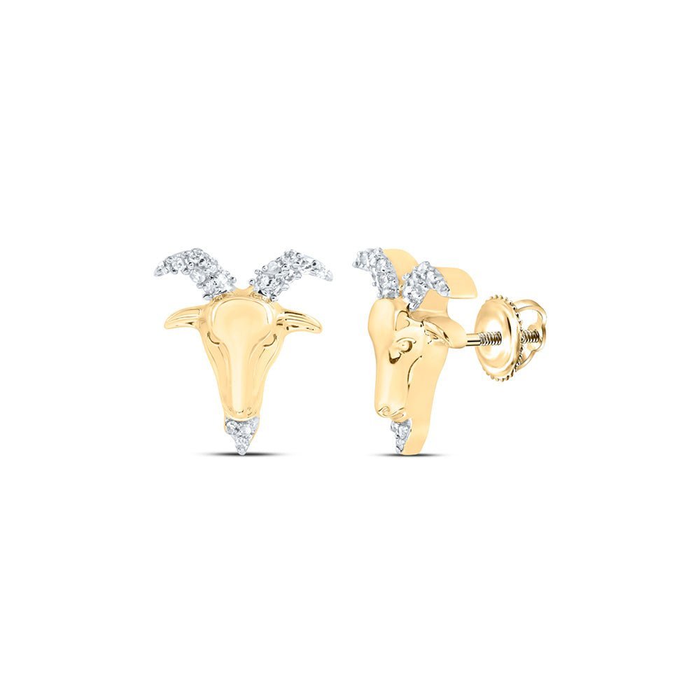 10kt Yellow Gold Men's Zodiac Aries Goat Diamond Stud Earrings - 1/10 Cttw | Splendid Jewellery - Splendid Jewellery