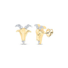 10kt Yellow Gold Men's Zodiac Aries Goat Diamond Stud Earrings - 1/10 Cttw | Splendid Jewellery - Splendid Jewellery