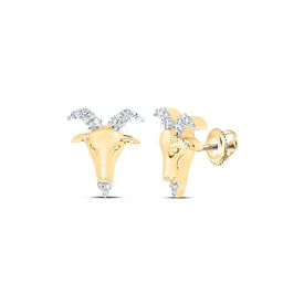 10kt Yellow Gold Men's Zodiac Aries Goat Diamond Stud Earrings - 1/10 Cttw | Splendid Jewellery - Splendid Jewellery
