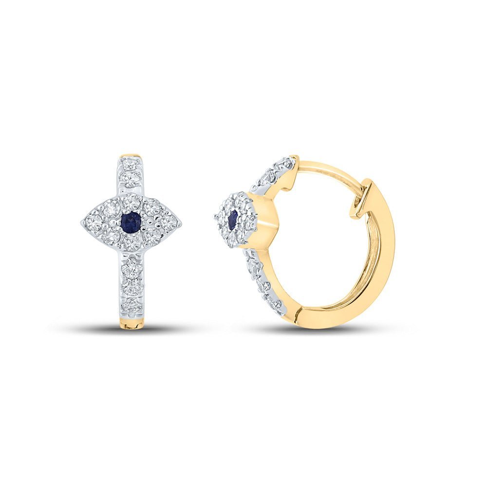 10kt Yellow Gold Mesmerizing Blue Sapphire Diamond Hoop Earrings - Splendid Jewellery