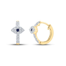 Load image into Gallery viewer, 10kt Yellow Gold Mesmerizing Blue Sapphire Diamond Hoop Earrings - Splendid Jewellery